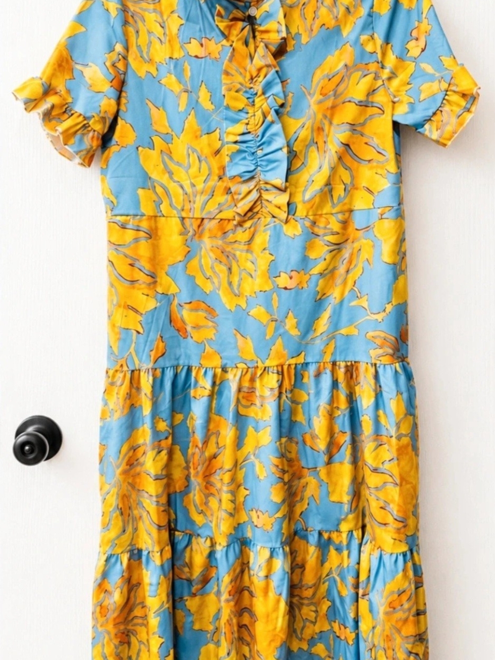 Yellow Floral Ruffle Womens Dress - Blue & Yellow